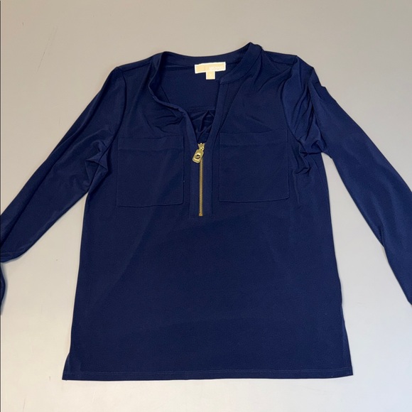 Michael Kors Navy Long Sleeve Top with Gold Zip - Picture 1 of 4